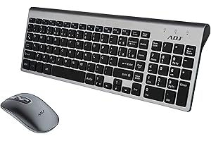 ADJ Platinum KW10 Set Tastiera Multimediale e Mouse Wireless, Layout Italiano QWERTY, per PC/Laptop/Notebook Windows, Tasti Silenziosi, Senza Fili, 102 Tasti, Mouse Ergonomico 1600 DPI, Silver/Nero