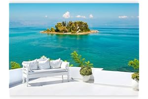 murando - Papier peint panoramique paysage 350x256 cm - Revêtement mural décoration pour chambre salon - Design moderne - Blanc turquoise vert violet - Mer ciel paysage eau îles c-C-0037-a-a