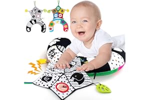 teytoy Tummy Time Pillow, Infant Discovery Pillow for 0-6 Months Babies, with Detachable Support Pillow & Tummy Time Mirror & Teethers, High Contrast Newborn Toys Black and White Rainbows Color