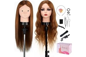 TopDirect 23.5" 80% veri capelli Trucco Testina Parrucchiere Testa Studio Parrucchiere Manichino Cosmetologia Formazione Parrucchiere Pratica Modello Capelli con Morsetto + Acconciature per Capelli