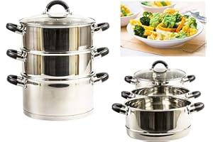 Royal Cuisine 3 Tier 24cm Steamer Set Food Vegetable Steam Pot Set Glass Lid New