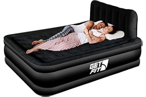 Get Fit Air Bed With Built In Electric Pump - Premium King Airbed - Quick Blow Up Bed With Headboard, 2 FREE Inflatable Pillows - Elevated Inflatable Air Mattress For Outdoor, Camping - Black Mono