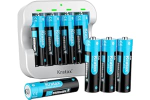 8-Pack AA Rechargeable Lithium 1.5V Batteries with Charger,Kratax 3500mWh Long-lasting Rechargeable Double AA Batteries - Constant Output,1600Cycles - for Blink Camera,CR/VR,etc.
