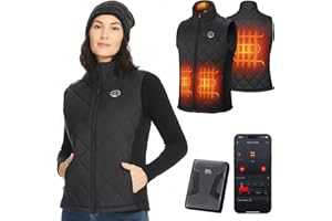 KEMIMOTO Chaleco Calefactable Mujer con Control APP, Control independiente, Chaleco Térmico Corte Elegante y Ajustado Batería 10000 mAh, 4 Zonas Calefactora Pesca Senderismo