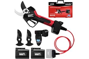 Laecabv 42mm Forbici Potatura a Batteria Elettriche Professionali, con 2 25V/4.0Ah Batteria Litio, LCD, Taglio Progressivo, Cesoie per Olivo, Vigneto (LA42SBKRD)