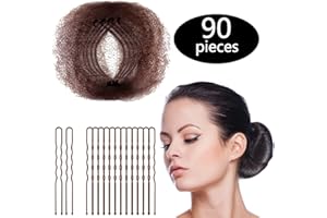 ZONON Hair Nets Invisible Elastic Edge Mesh and U Shaped Pins Set, 50 Pieces 50cm Individual Package Invisible Hair Nets, 40 Pieces U Shaped Pins for Women Bun (Brown)