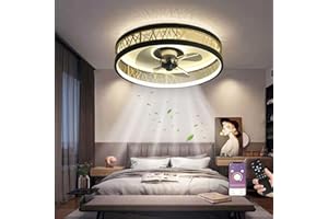 ‎MIIR Deckenventilator Mit Beleuchtung LED 55W Lampe Mit Ventilator Deckenlampe Mit Ventilator Und Fernbedienung APP Leise Dimmbar Deckenleuchte Für Schlafzimmer Wohnzimmer Rund Schwarz Gold Aushöhlen Licht
