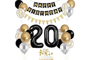 VUCDXOP 20th birthday decorations for him her 20th birthday balloons with number 20 black gold silver foil balloons happy birthday banner for cake decoration