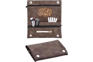 GUOYOU Tobacco Pouches, Premium Leather Tobacco Pouch, Handmade Cigarette Case Bag, Waterproof Portable Tobacco Bag, with Magnetic Buttons and Zip, for Father's Day Gift (Brown)