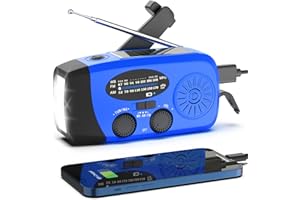 Zexrow Kurbelradio, Solar Radio Notfallradio Dynamo Tragbar Kurbelradio mit AM/FM Handyladefunktion 2000mAh Wiederaufladbare USB Powerbank, SOS-Alarm, LED Camping Licht für Camping/Ourdoor (Blau)