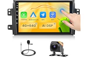 Fuluku 4+64G Android Autoradio für Suzuki SX4 2006 2007 2008 2009 2010 2011 2012 2013 mit Wireless Carplay&Android Auto, 9'' IPS Touch Screen Radio mit Bluetooth 5.0/GPS/Rückfahrkamera/FM/WiFi/SWC