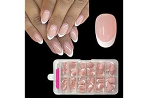ZAHRVIA ZAHRIVA French Press On Nails Short Almond, Tips per Unghie Corte a Copertura Totale per Unghie in Gel, Unghie Finte Unghie Acriliche (French Arc Round Bianco, 120 Pezzi)