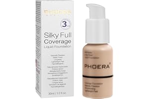 HILARECO PHOERA Fond de Teint,PHOERA Foundation,imperméable Professional Makeup Fond de Teint Liquide Couvrant Tenue 24h - Matte & Poreless Finish (102- Nude)