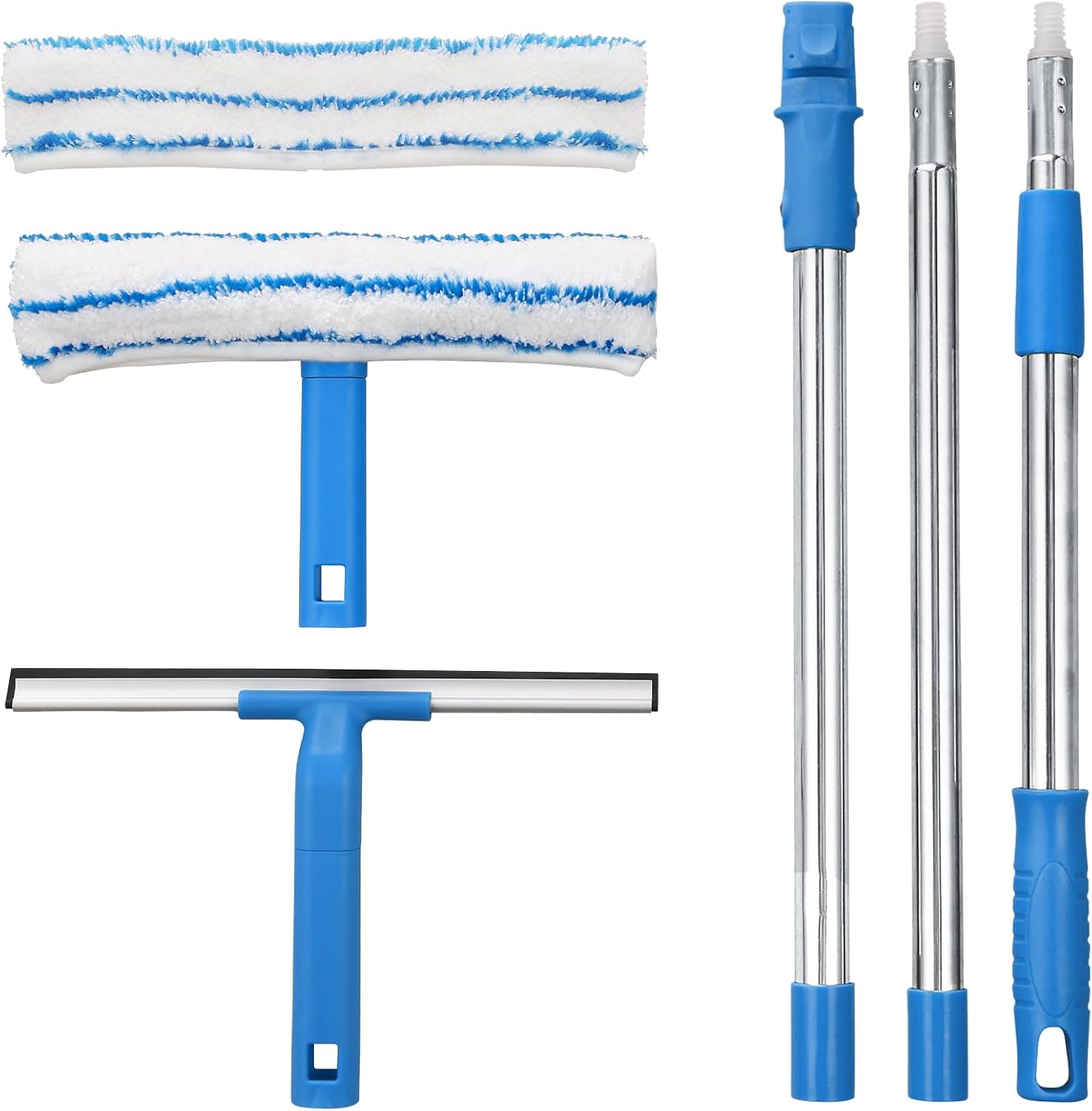 Mitclear Limpiacristales con Mango Extensible(146cm), Limpiador de Ventanas con Escobilla de Silicona & Paños de Microfibra, Kit Limpiacristales Profesional para Ducha Cristal Espejo Puerta Coche