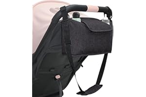 SUQ Pram Organiser with Cup Holder, Can be Carried or Hung, Baby Pushchair Organiser, Large Capacity Stroller Organiser Bag, Stroller Organiser Bag, Pushchair Accessories, Separate Layers (Black)