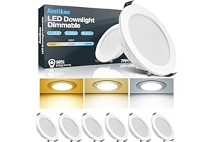 Asstikoo Spot LED Encastrable Dimmable 7W, Extra Plat 25mm, IP44 Étanche, Trou Φ85-100mm, 3000K 4500K 6500K Éclairage Plafonnier 230V Pour Salle de Bain, Salon, Cuisine