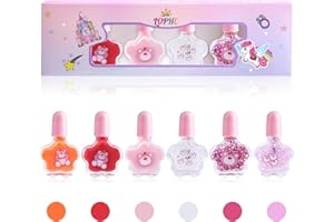 LOPHE Kinder Nagellack Set, 6-Farbiger Kindernagellack auf Wasserbasis, Ungiftig und Geruchlos, Abziehbar, Schnell Trocknend für Mädchen