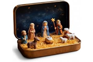 Ngbbby julkrubba scen set, 3D liten julkrubba i tennlåda, bordsskiva klassisk scen, figurer dekorationer
