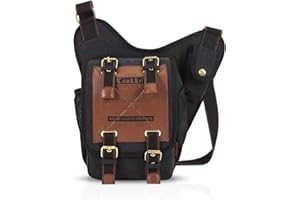 FANDARE Rétro Sacs à Dos Porté Travers Sac Bandoulière Cycling Sling Bag Chest Bag Sports de Plein Air Ecole Camping Sac de Sport Trekking Déséquilibrer Porter des Hommes Femmes Toile Noir