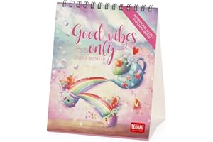 Legami - Calendario da Tavolo 2026, Good Vibes Only, Calendario da Scrivania, 12 Mesi e Planner Annuale, in 6 Lingue, Segni zodiacali, Festività internazionali, 12 x 14.5 cm
