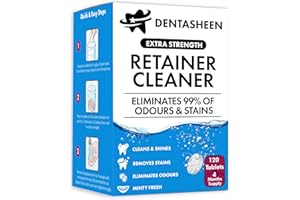 VISUAL KLARITY Retainer Cleaner Tablets - 120 Tablets 4 Months Supply - Fresh, Brite and Stain-Free Retainer Cleaning Tablets, Aligner, Gum Shield, Mouth Guard, Denture Cleaners - Dentasheen