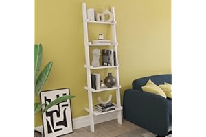 Vida Designs York 5 Tier Ladder Bookcase - Leaning Shelf Display Storage Unit with Open Shelves - Modern Bookshelf for Living Room, Bedroom or Home Office - White - H 189 x W 56 x D 32.5 cm
