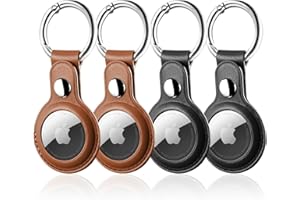 LETREEN Airtag Case, PU Leather Airtag Holder with Key Ring, Protective Air Tag Holder Keyring for Luggage Keychain, Kids, Pet Collar Tracker Dog Cat