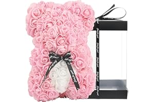 UYKJKWRT Rose Bär, Rosenbär Geschenk für Frauen, Muttertagsgeschenke, Rosenblumenbär mit Geschenkbox, Romantisch Rosen Teddybär Geschenk für Sie, Muttertag, Valentinstag, Rose Flower Bär (10in, Pink)