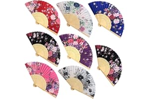 Fiyuer Ventilador Plegable Papel 8 Piezas Abanico Plegable Abanico de Mano Plegable Abanicos de Boda Ventilador Madera para Espectáculos, Bodas, Decoraciones Festivas