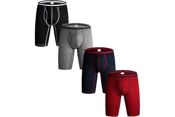 Nuofengkudu Paket med 3 och 4 långa ben boxershorts för män kalsonger bomull multipack öppen fluga påse sport kalsonger underkläder blandade