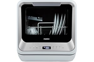 MEDION Mini Geschirrspüler DWT20 (Tischgeschirrspüler, Spülmaschine, 2 Maßgedecke, funktioniert mit/ohne Wasseranschluss, 6 Reinigungsprogramme, Babyflaschen, Startzeitvorwahl, freistehend) silber