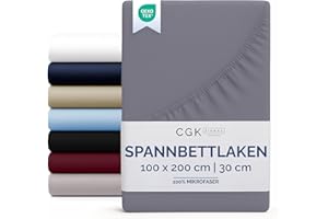 ‎CGK UNLIMITED Spannbettlaken 100x200 cm - Für Matratzen bis 30 cm Höhe (12") - Weiche, gebürstete Mikrofaser - Knitterfrei, Schrumpf- und Farbbeständig - Oeko-TEX Zertifiziert - Dunkelgrau - Premium Bettlaken