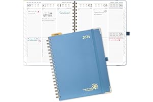 POPRUN Agenda 2024 Semana Vista Vertical Premium con Tapa Dura 25,5 x 20,5 cm, Planificador 2024 B5 - Vertical Diario Calendario - Tapa Dura - 100 gsm Papel Certificado FSC®, Azul Neblina