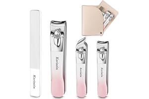 ‎KORINTIN Korintin Nail Clippers Set of 4, Stainless Steel Nail Clippers with File and Leather Case, Nail Clipper Set for Men & Women, Manicure & Pedicure Tools (Pink)
