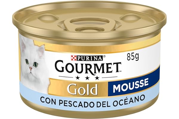 GOURMET Gold Mousse, Comida Húmeda para Gato Adulto, Mousse de Pescado del Océano, Pack de 24 Latas de 85 g