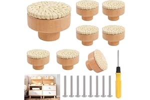 TAIPINTEE 8 Stück Rattan Möbelknöpfe Schrankknöpfe Boho Deko Schränke Möbelknöpfe Holz Kommodenknöpfe Schubladenknöpfe Vintage Schubladenschrank Holz Griffe für Küchenschränke Türknauf