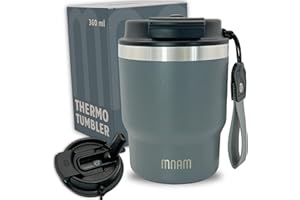 mnam Taza Termo Cafe para Llevar 360 ml - Taza Termica Acero Inoxidable con Asa - Vaso Termico Reutilizable para Bebidas con Pajita - Termo Pequeño para Cafe - Travel Mug Coffee Cup