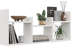 KUBUTKU Scaffale decorativo da parete con 6 ripiani, 97 x 40 x 18 cm, design scandinavo, moderno, per soggiorno, cucina, ufficio, camera da letto, bagno, libreria (bianco)