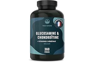 Glucosamine & Chondroïtine, Vitamine C - 1580mg - Santé des Articulations & Formation du Cartilage - 360 Gélules - Qualité Pharmaceutique - SANS: Additifs, Gluten & Lactose - TRUE NATURE