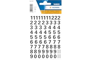 ‎HERMA HERMA 4159 Zahlen Aufkleber schwarz 0-9, 71 Stück, Schriftgröße 10 mm, selbstklebend, wetterfest, klein, Nummer Ziffer Klebezahlen Sticker Hausnummern aus Folie zum Aufkleben, transparent