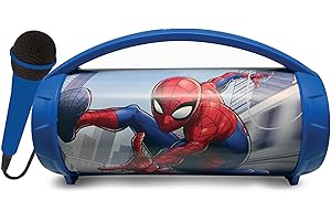 Lexibook, Spider-Man, Enceinte Haut-Parleur sans Fil Lumineuse avec Micro, Son stéréo, Fonction karaoké, Ports USB et Carte SD, Batterie Rechargeable, Poignée de Transport, Bleu, BTP585SPZ