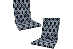 BJWU Set of 2 Waterproof High Back Garden Chair Cushions with Ties - Indoor/Outdoor Seat Pads for Patio, Loungers, Recliners & Rocking Chairs (Blue, 45 ×107 × 3cm)