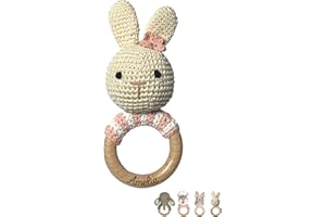 wunderwunsch - Personalisierter Beißring für Baby's - Niedlicher Greifling für Baby's ab 0 Monate - Babyrassel mit Name als Taufgeschenk für Mädchen und Jungen (ohne Gravur, Hase gestreift rosa)