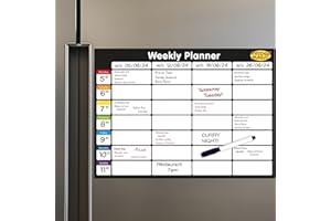 FRIDGE MAGIC Magnetic Whiteboard for Fridge: Multi-Functional Landscape Weekly Planner, Meal Planner, and Calendar, 42x30cm with Colourful Erasable Pens