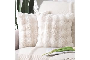 Madizz Grube pluszowe wełniane poszewki na poduszki, 45 x 45 cm, kremowe, miękkie, neutralne, dekoracyjne, z akcentem, boho, na kanapę, sofę, do sypialni, 2 sztuki