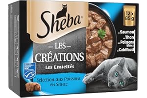 Sheba Les Créations pour chat adulte – Les Emiettés – Sélection aux poissons en sauce – Nourriture humide pour chats – Sachets fraîcheur 48 x 85