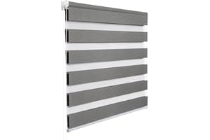 WOLTU Store Enrouleur Jour Nuit sans Perçage, Store Zébré en Double Tissu, Rideau Translucide et Occultant, Protection de la Vie Privée, Montage Facile avec Clips, 80x150cm, Gris Aspect Bois