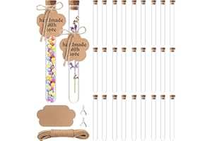 GUICHANGKAI 30Pcs Reagenzgläser mit Korken,20ml Transparente Reagenzgläser,Kunststoff Reagenzglas mit 30Pcs Kraftpapieranhänger,20m Hanfseil,2Pcs Trichter für Blumen, HJochzeitsmandeln