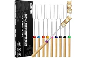 ‎WALFOS Walfos® Teleskop Grillspieße Edelstahl Marshmallow, Stockbrot Stöcke Roasting Sticks Schaschlikspieße, Lagerfeuerspieße, Grillstab, Grillbesteck Set für Camping Grill (10-teiliges Set)