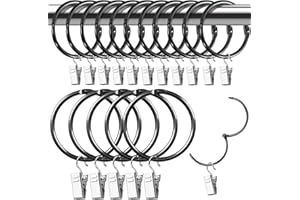 Hengxinc 15 PCS Curtain Rings with Clips 50 mm Curtain Clip Ring metal Curtain Rings stainless steel Curtain Hooks for Home Window Rod Decoration (black)